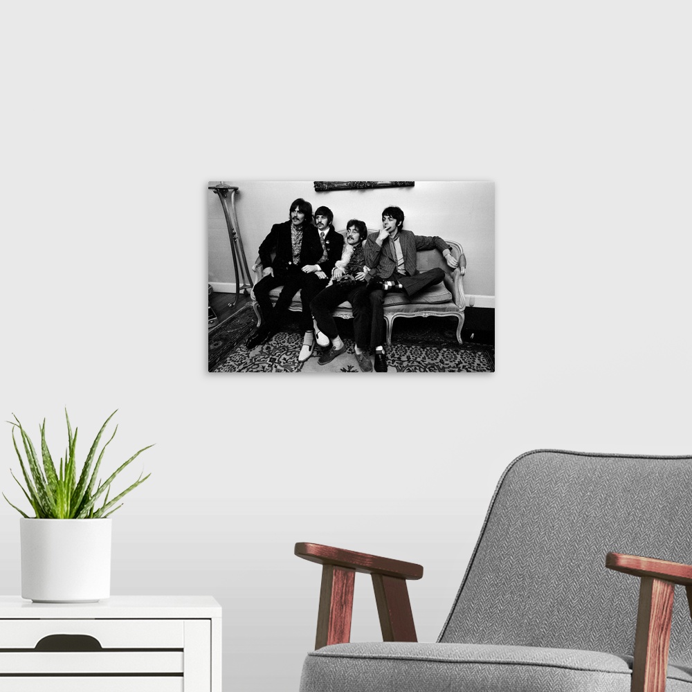 A modern room featuring The Beatles, press launch of new album, 'Sgt. Pepper's Lonely Hearts Club Band' their eighth stud...