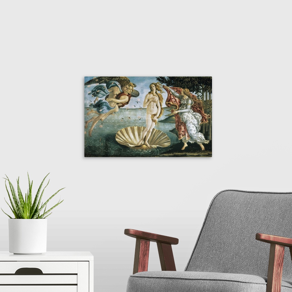 A modern room featuring The Birth of Venus