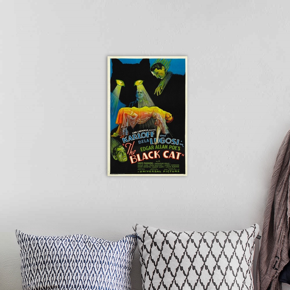 A bohemian room featuring The Black Cat - Vintage Movie Poster