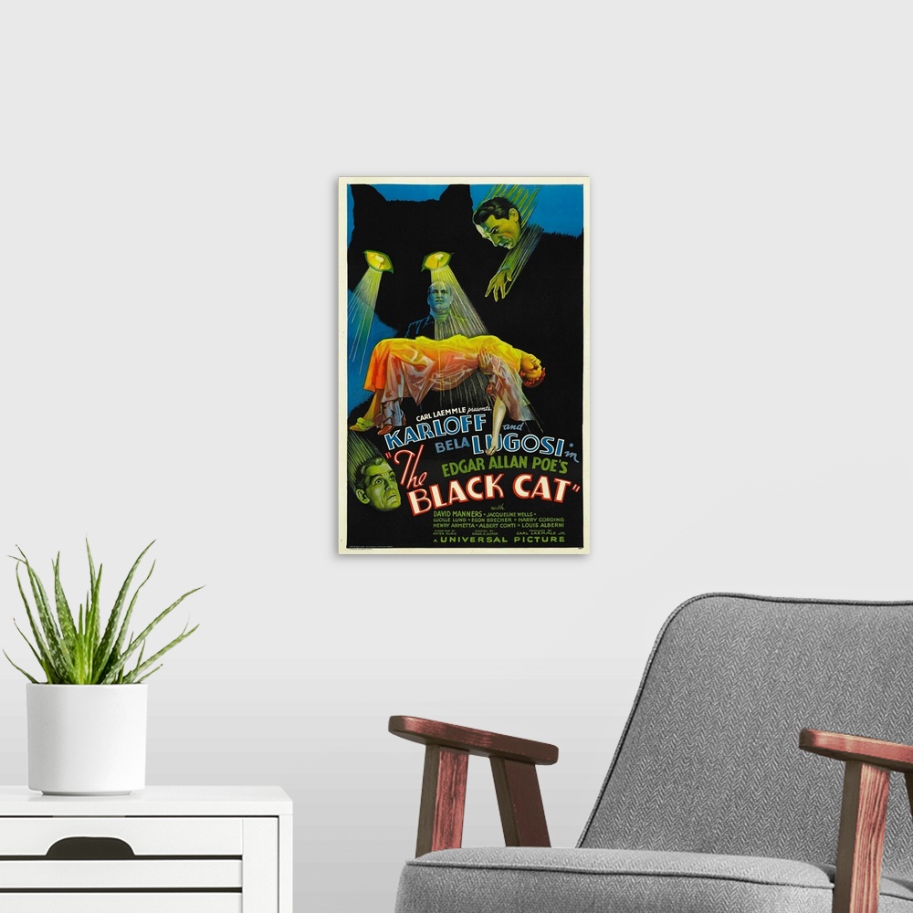 A modern room featuring The Black Cat - Vintage Movie Poster
