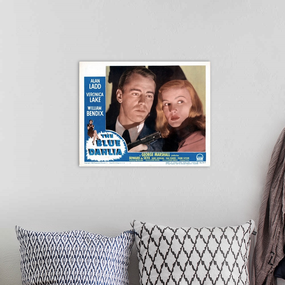 A bohemian room featuring The Blue Dahlia, Poster, Alan Ladd, Veronica Lake, 1946.