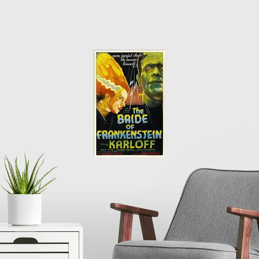 A modern room featuring The Bride Of Frankenstein - Vintage Movie Poster