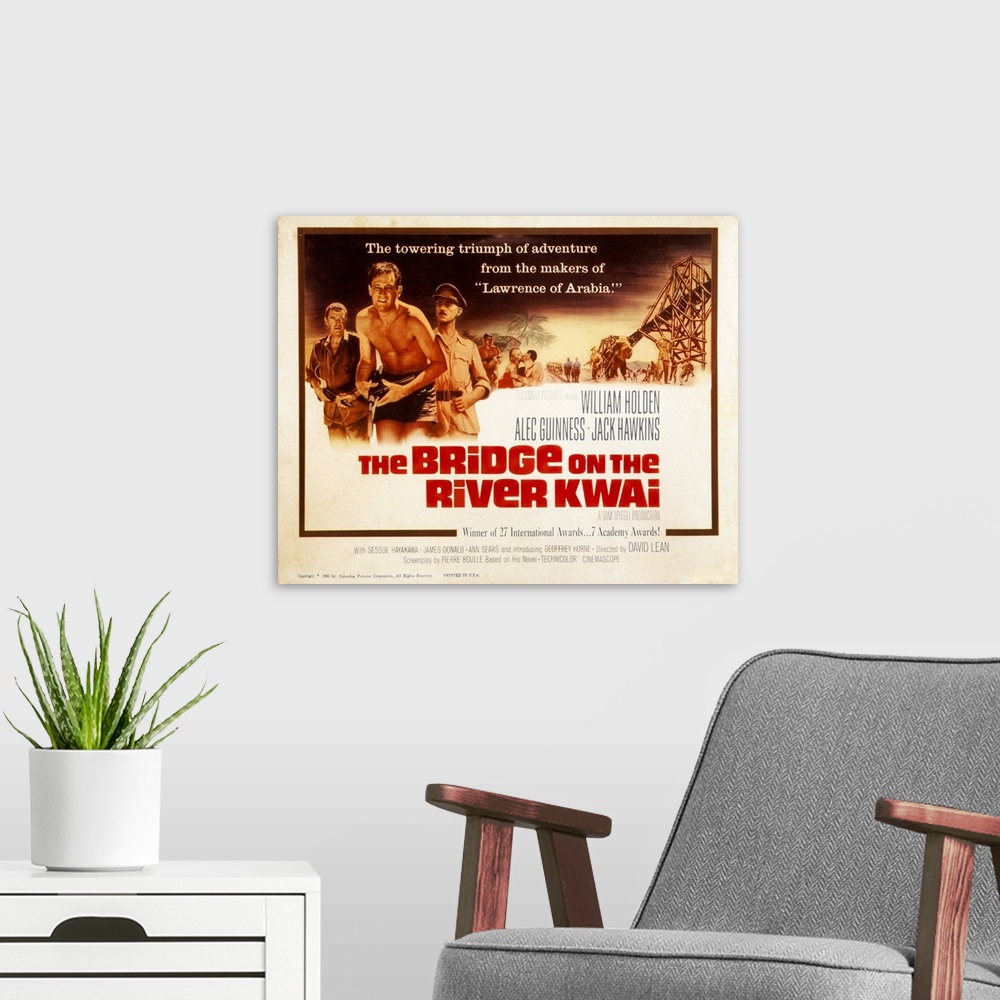 A modern room featuring The Bridge on the River Kwai - Vintage Movie Poster