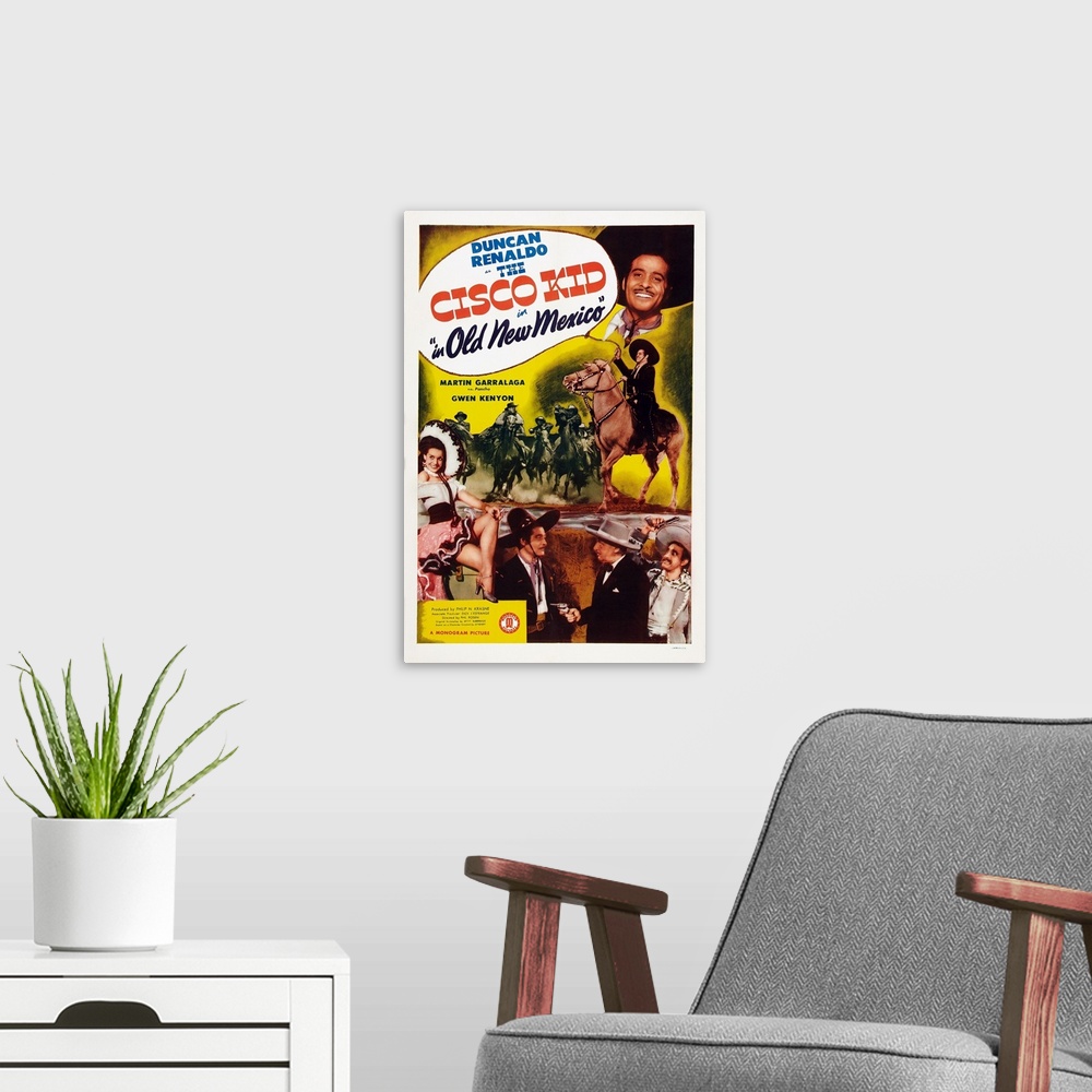 A modern room featuring The Cisco Kid In Old New Mexico, US Poster Art, Top Right: Duncan Renaldo; Bottom Right: Martin G...