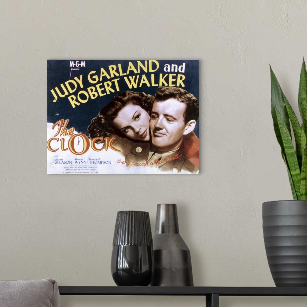 A modern room featuring The Clock - Vintage Movie Poster