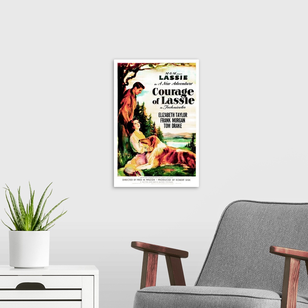 A modern room featuring The Courage of Lassie - Vintage Movie Poster