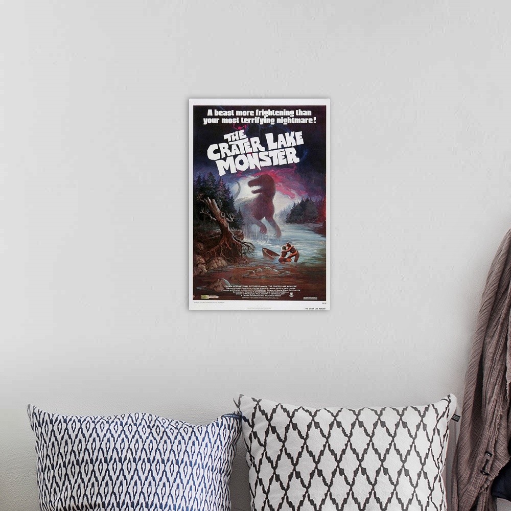 A bohemian room featuring The Crater Lake Monster - Vintage Movie Poster