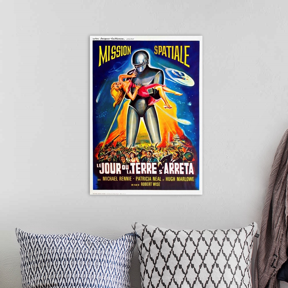 A bohemian room featuring The Day The Earth Stood Still (aka Le Jour Ou La Terre S'Arreta), French Poster Art, 1951.