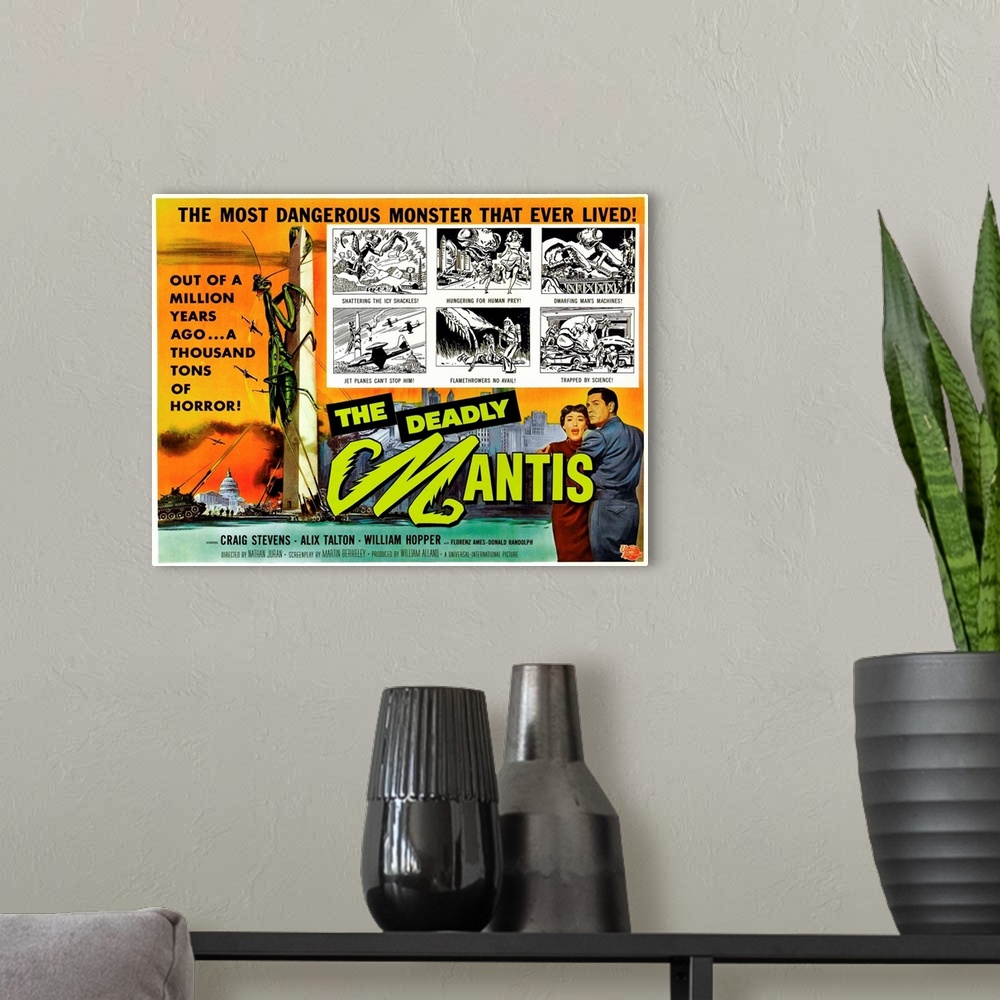 A modern room featuring The Deadly Mantis - Vintage Movie Poster
