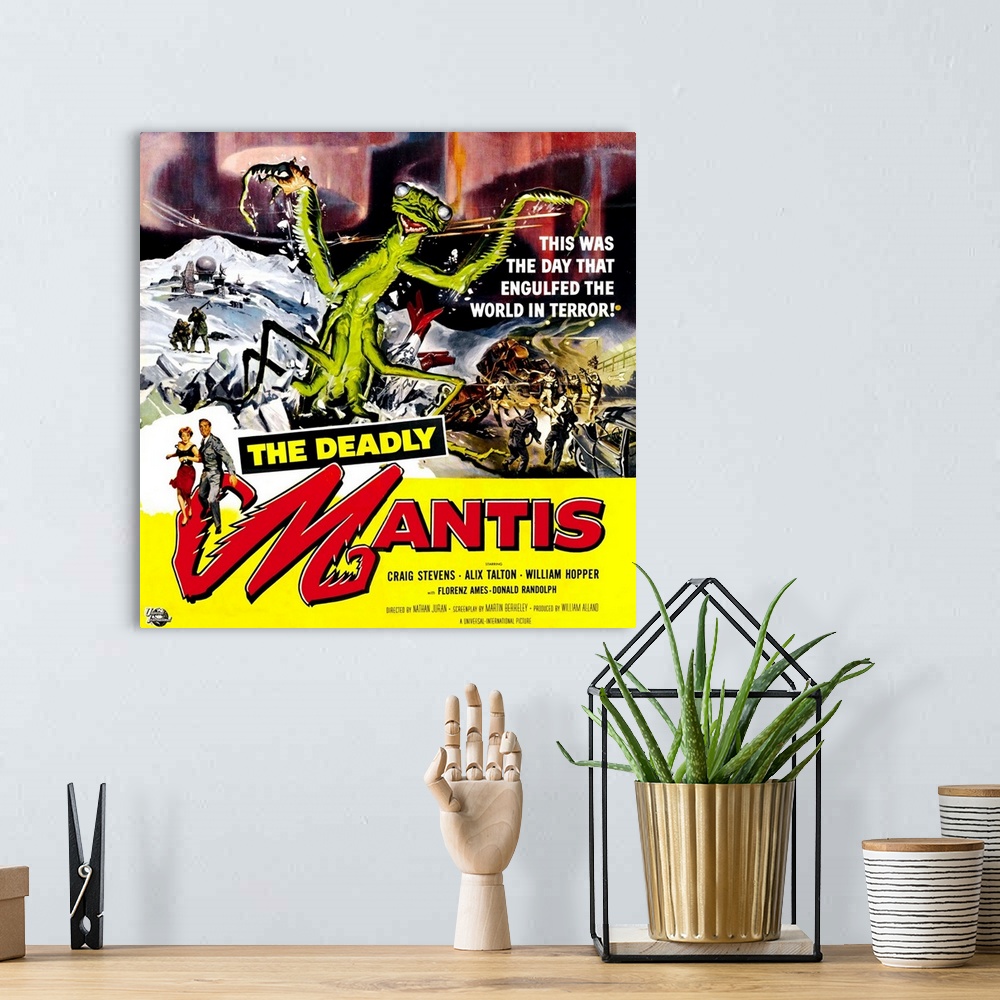 A bohemian room featuring THE DEADLY MANTIS, 6-sheet poster art, 1957.