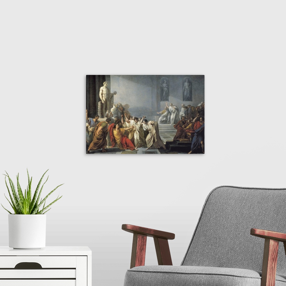 A modern room featuring The Death of Julius Caesar by Vincenzo Camuccini