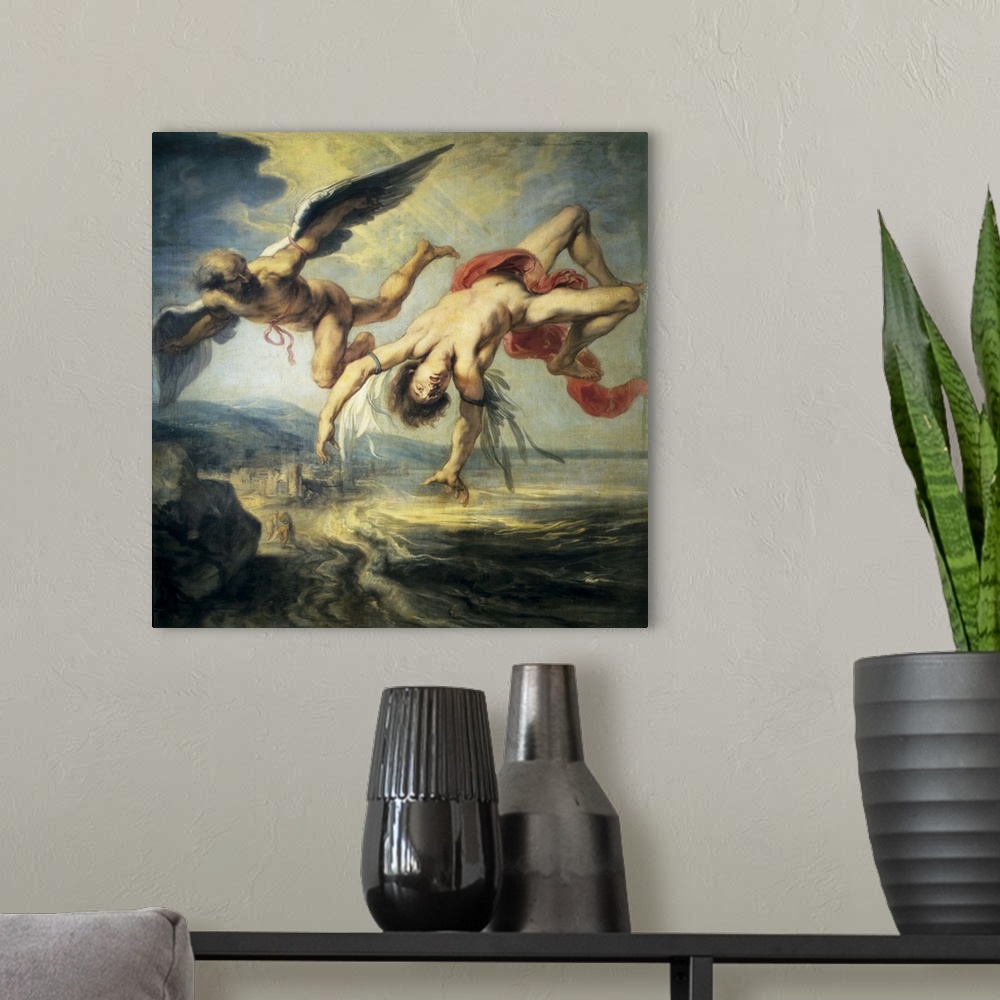 A modern room featuring The Fall of Icarus by Jacob Peter Gowy