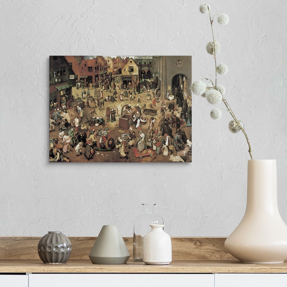A farmhouse room featuring The Fight between Carnival and Lent. Pieter Breugel