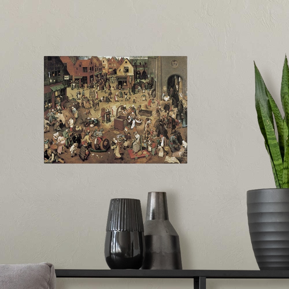 A modern room featuring The Fight between Carnival and Lent. Pieter Breugel