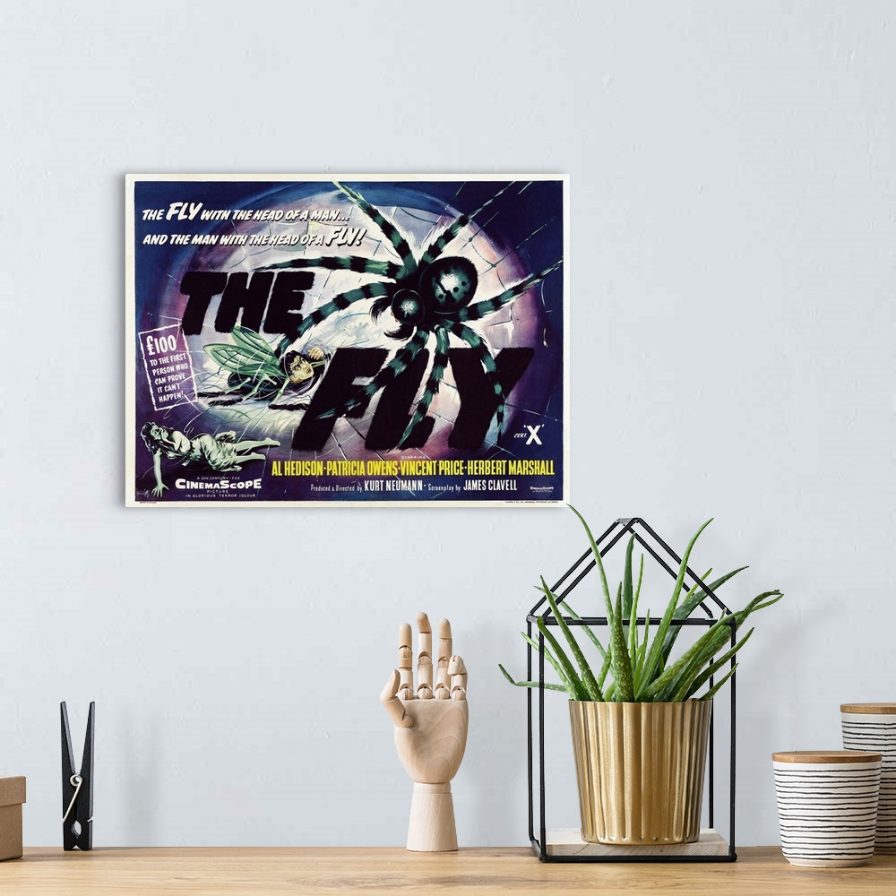 A bohemian room featuring The Fly - Vintage Movie Poster