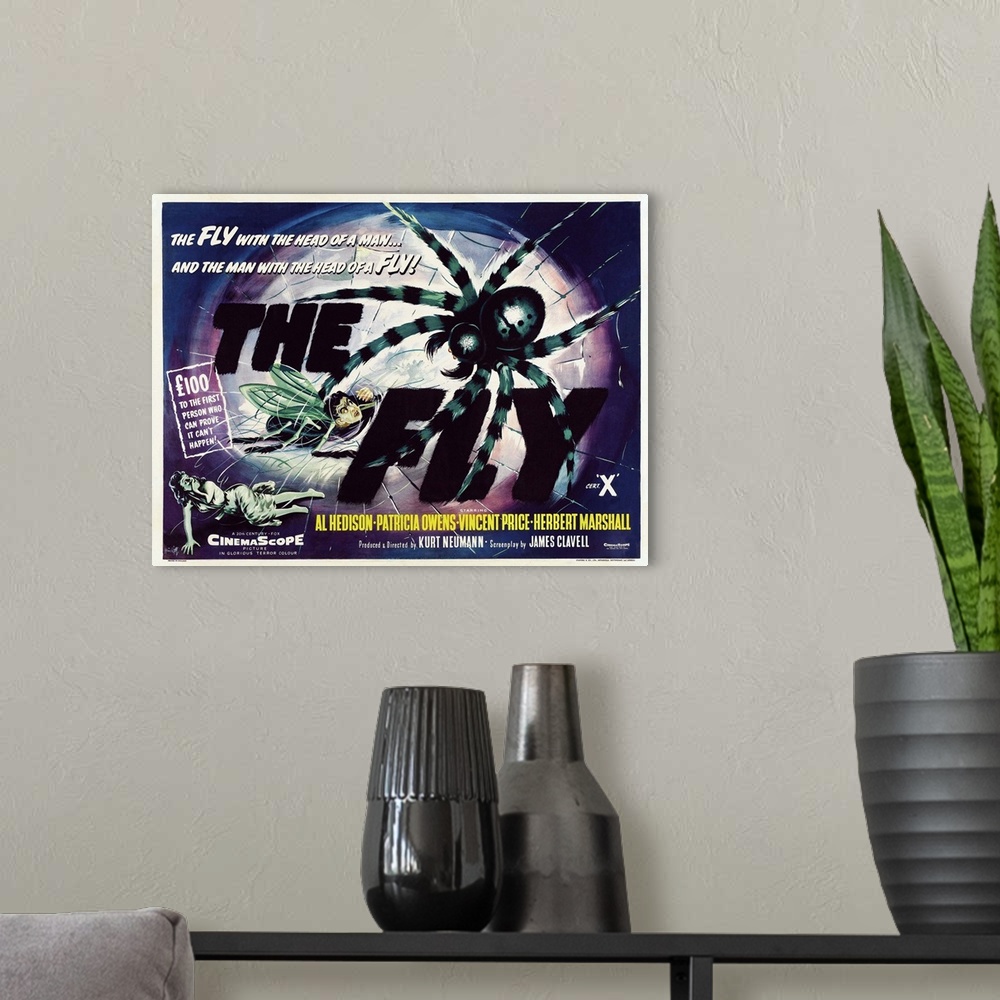 A modern room featuring The Fly - Vintage Movie Poster