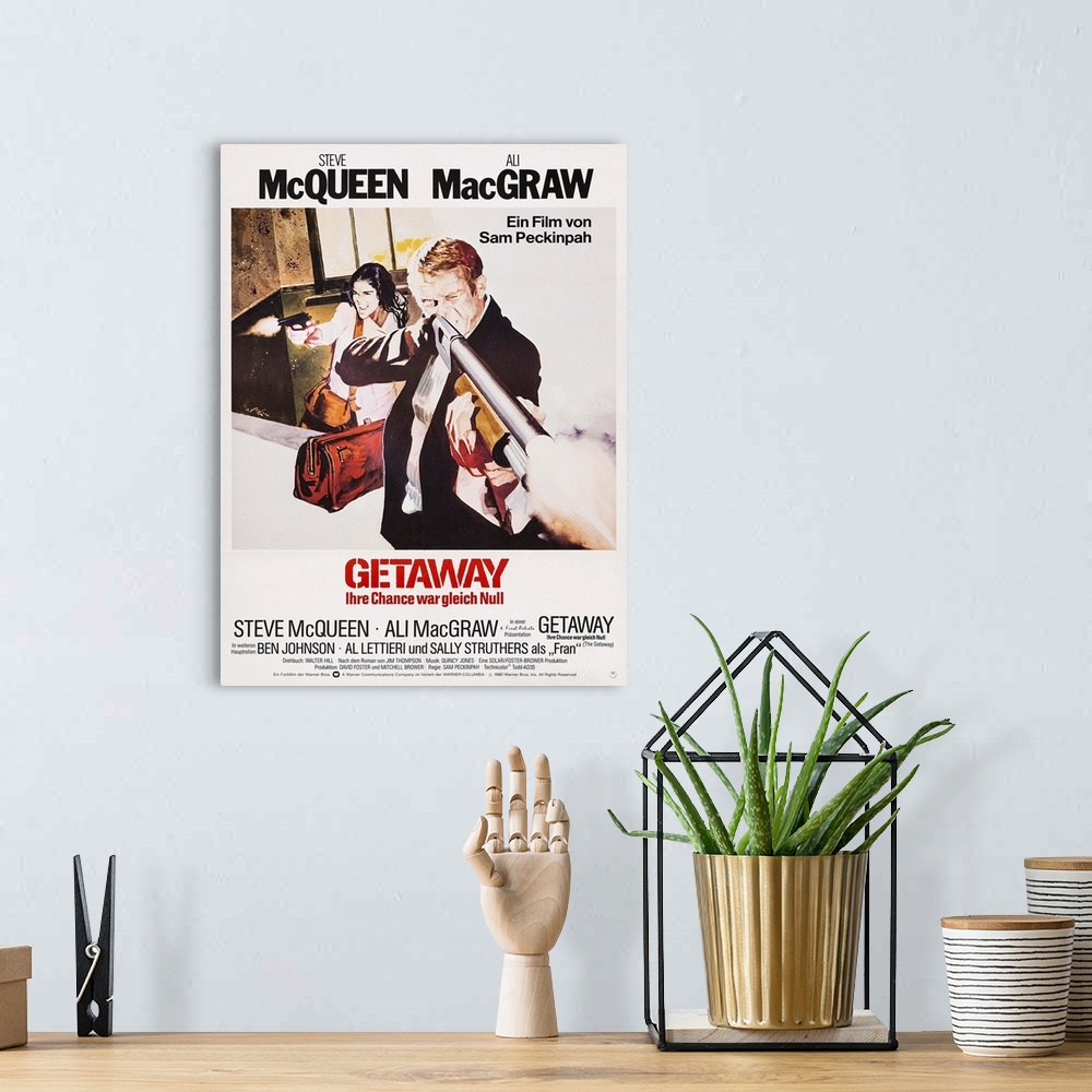A bohemian room featuring The Getaway, (aka Ihre Chance War Gleich Null), German Poster Art, From Back Left: Ali Macgraw, S...