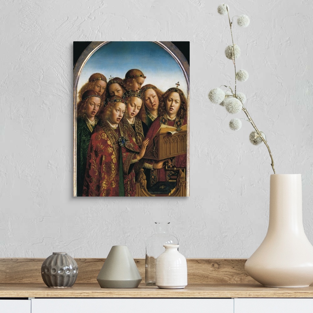 A farmhouse room featuring The Ghent Altarpiece or Adoration of the Mystic Lamb. Jan van Eyck