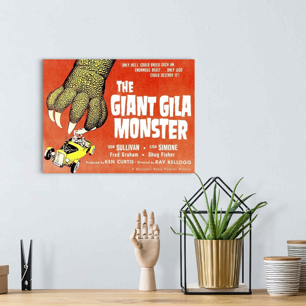 A bohemian room featuring The Giant Gila Monster - Vintage Movie Poster