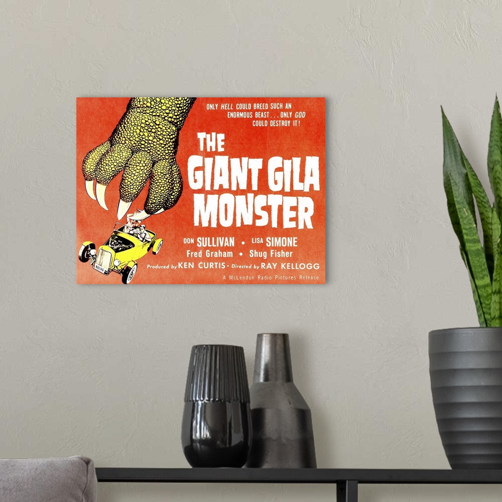A modern room featuring The Giant Gila Monster - Vintage Movie Poster
