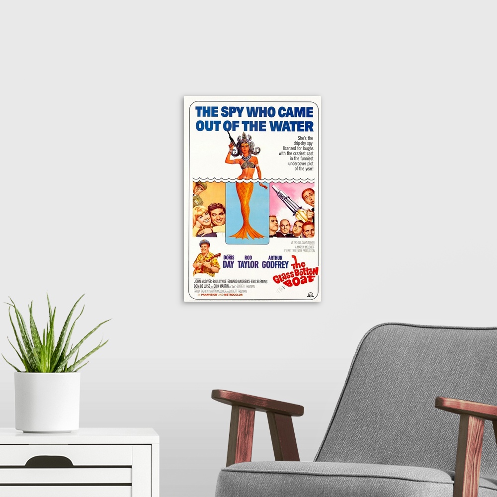A modern room featuring The Glassbottom Boat - Vintage Movie Poster