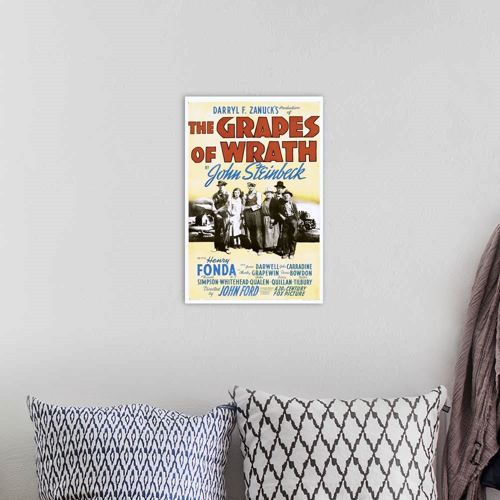 A bohemian room featuring The Grapes of Wrath - Vintage Movie Poster