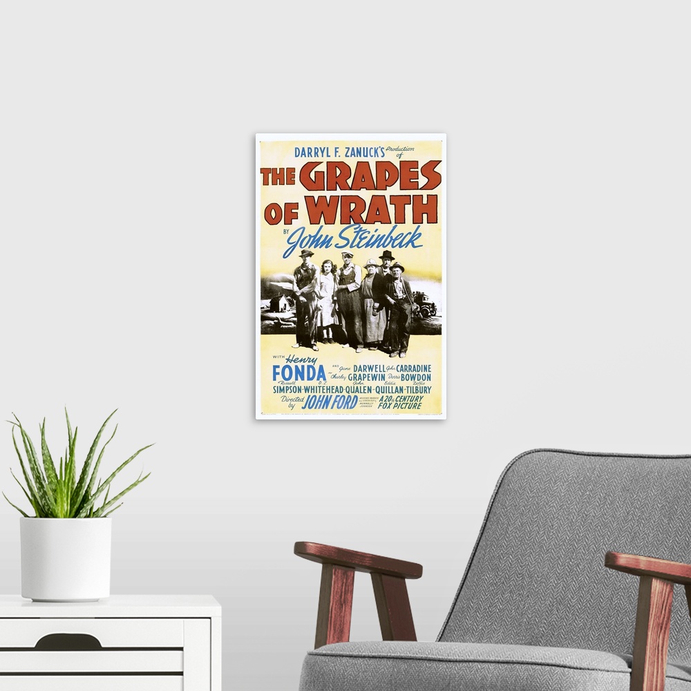 A modern room featuring The Grapes of Wrath - Vintage Movie Poster