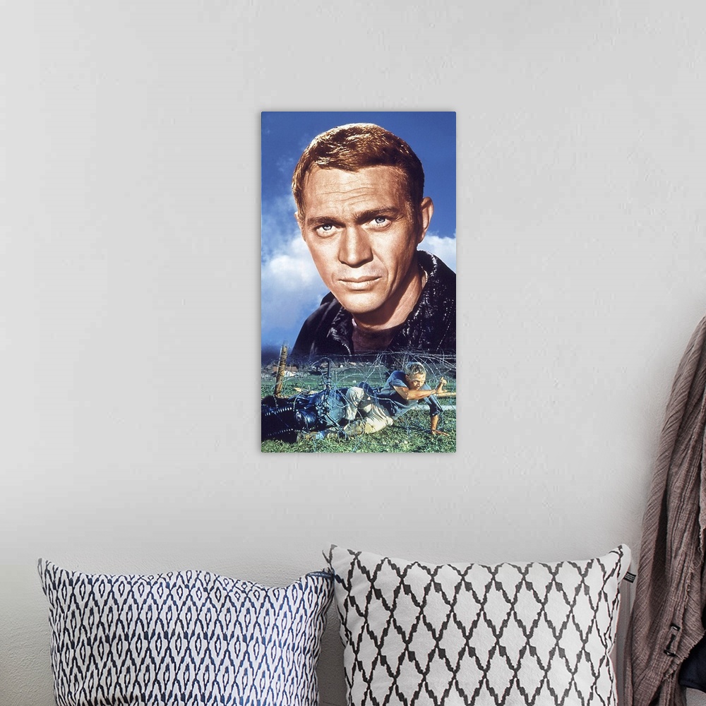 A bohemian room featuring THE GREAT ESCAPE, Steve McQueen, poster art, 1963.