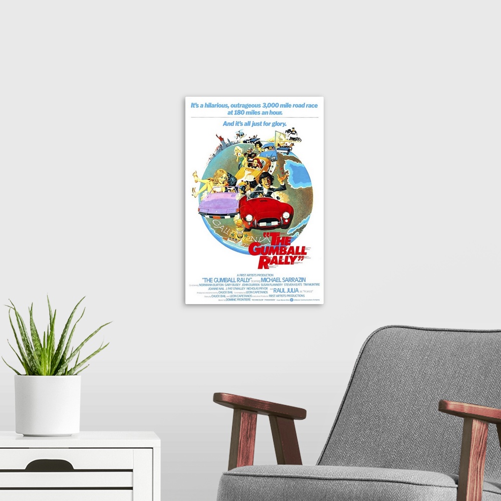 A modern room featuring The Gumball Rally - Movie Poster