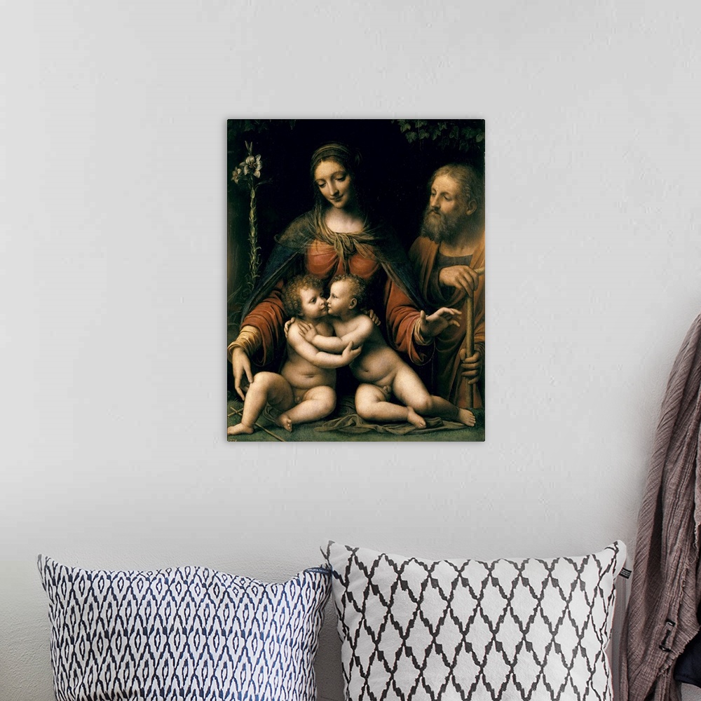 A bohemian room featuring LUINI, Bernardino (1480-1532). The Holy Family with the Infant St. beg. 16th c. Work after a Leon...