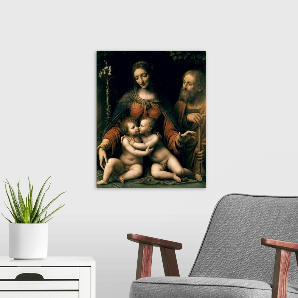 A modern room featuring LUINI, Bernardino (1480-1532). The Holy Family with the Infant St. beg. 16th c. Work after a Leon...