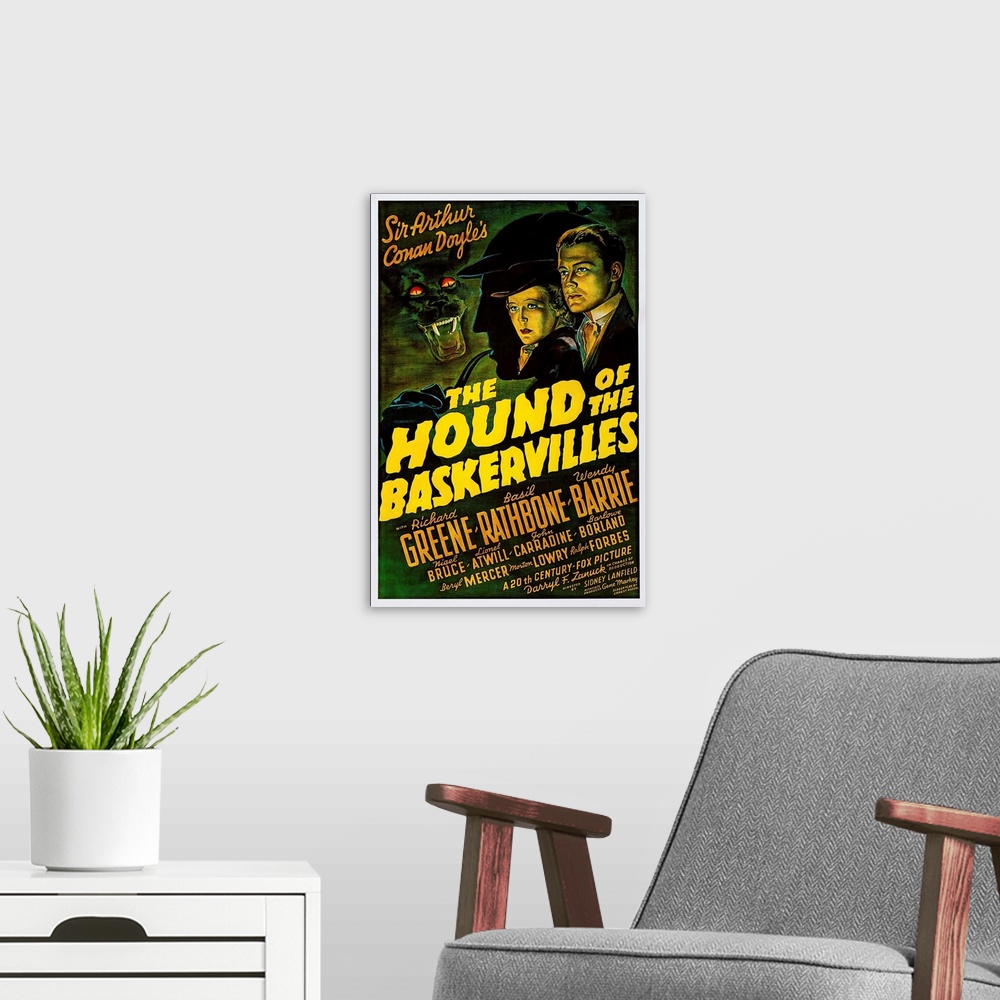 A modern room featuring The Hound Of The Baskervilles, US Poster Art, From Left: Wendy Barrie, Richard Greene, 1939
