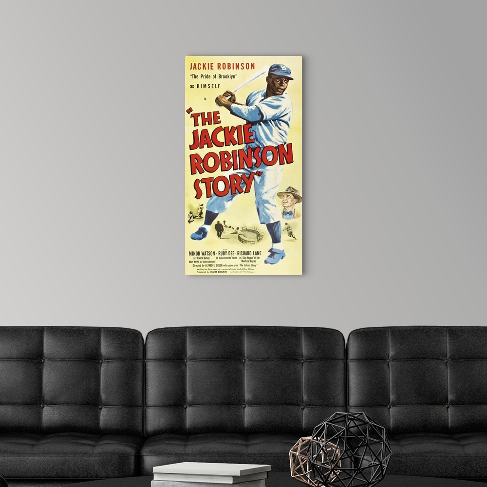 A modern room featuring The Jackie Robinson Story - Vintage Movie Poster