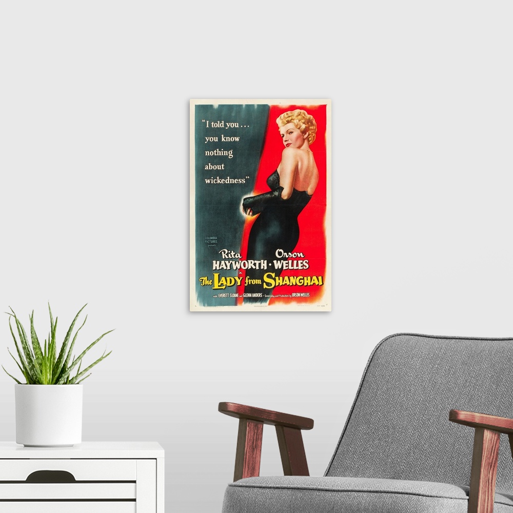 A modern room featuring The Lady from Shanghai - Vintage Movie Poster