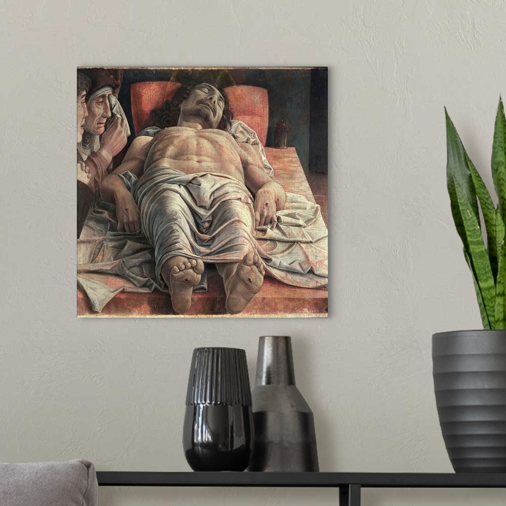 A modern room featuring The Lamentation over the Dead Christ