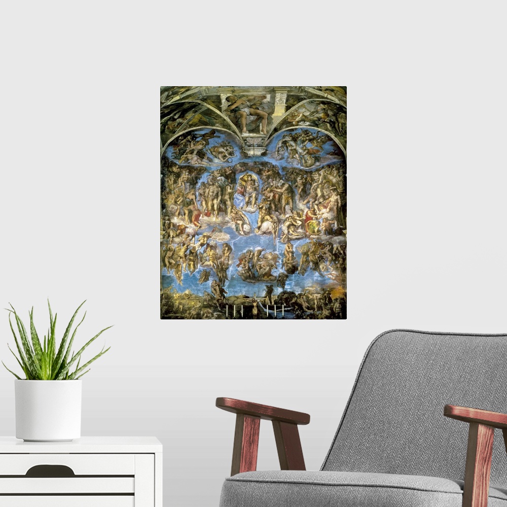 A modern room featuring The Last Judgement, Sistine Chapel