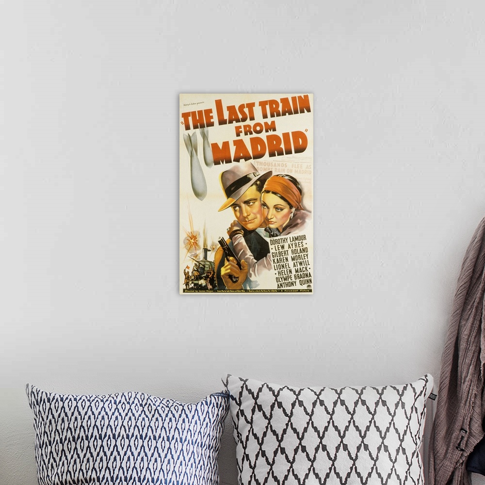 A bohemian room featuring The Last Train from Madrid - Vintage Movie Poster