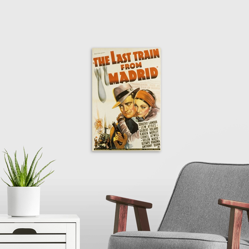 A modern room featuring The Last Train from Madrid - Vintage Movie Poster