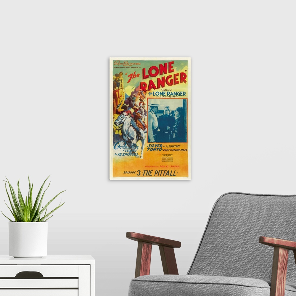 A modern room featuring The Lone Ranger - Vintage Movie Poster