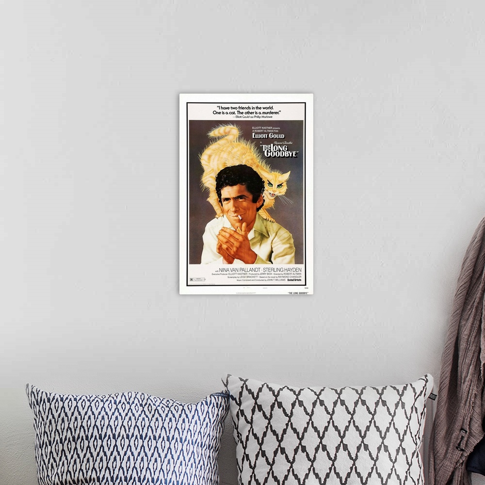A bohemian room featuring Retro poster artwork for the film The Long Goodbye.