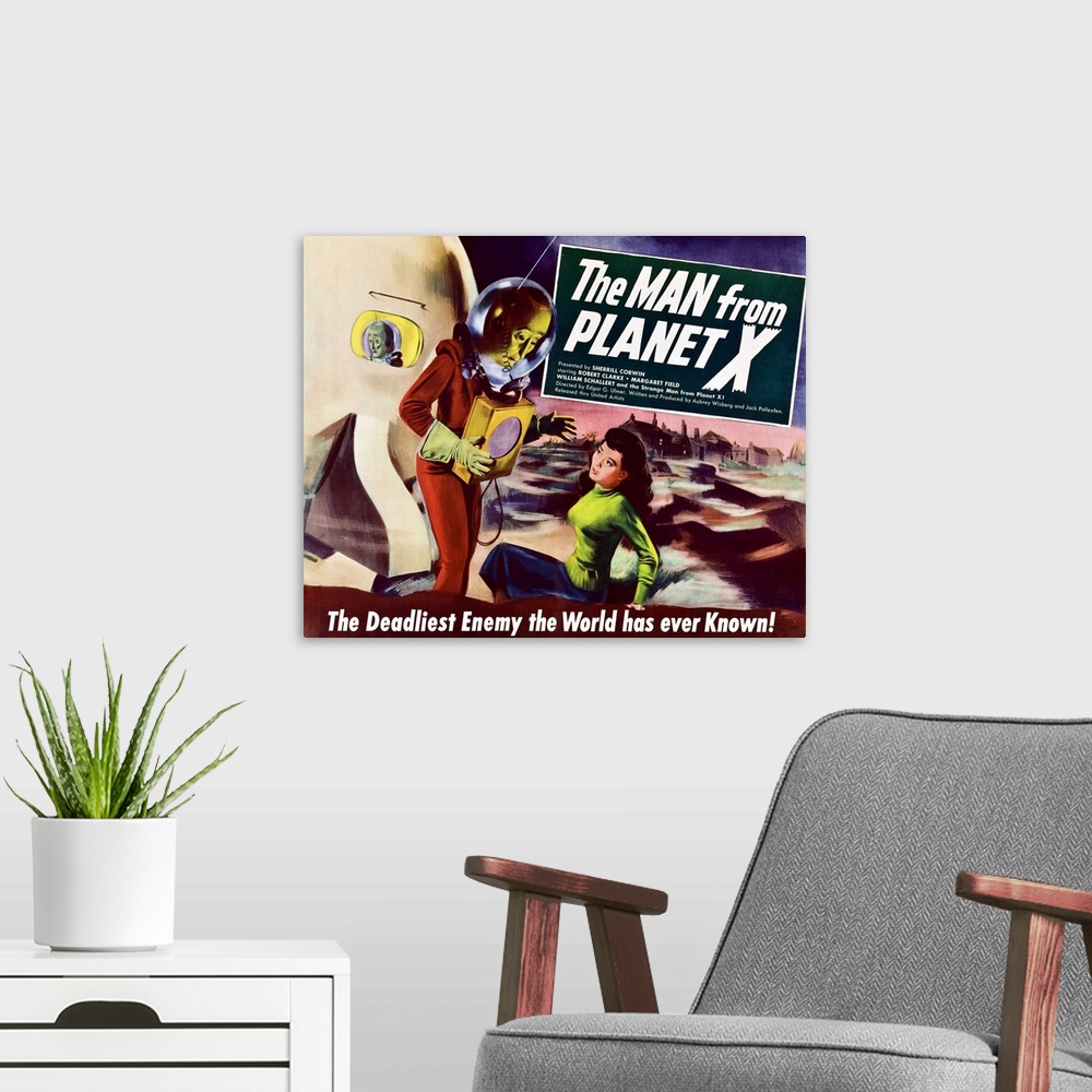 A modern room featuring The Man from Planet X - Vintage Movie Poster