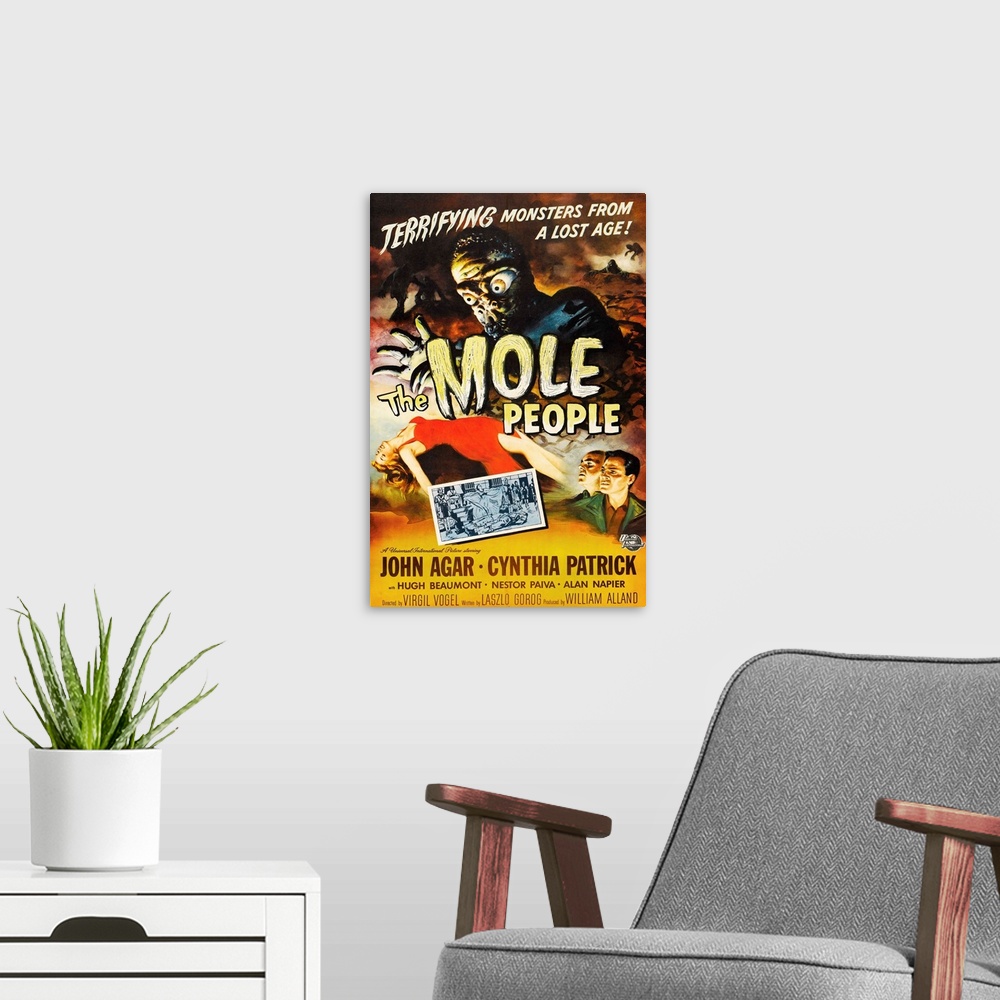 A modern room featuring The Mole People - Vintage Movie Poster
