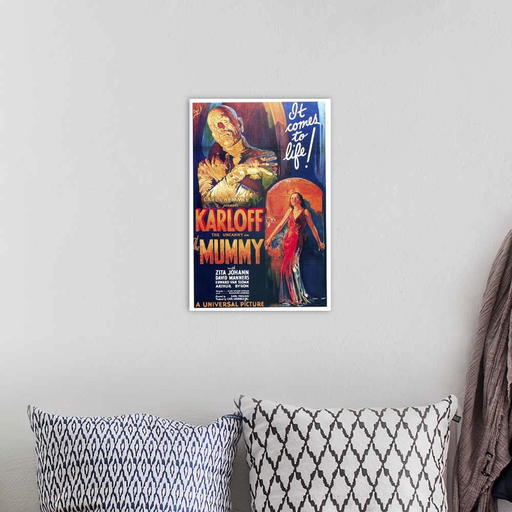 A bohemian room featuring The Mummy, One Sheet Poster, 1932.
