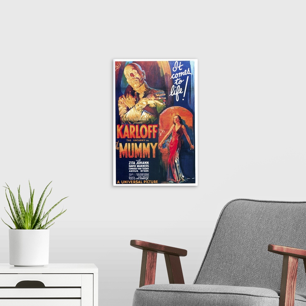 A modern room featuring The Mummy, One Sheet Poster, 1932.