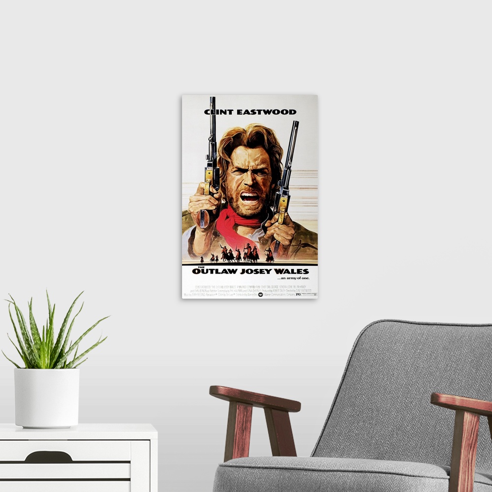 A modern room featuring The Outlaw Josey Wales - Vintage Movie Poster