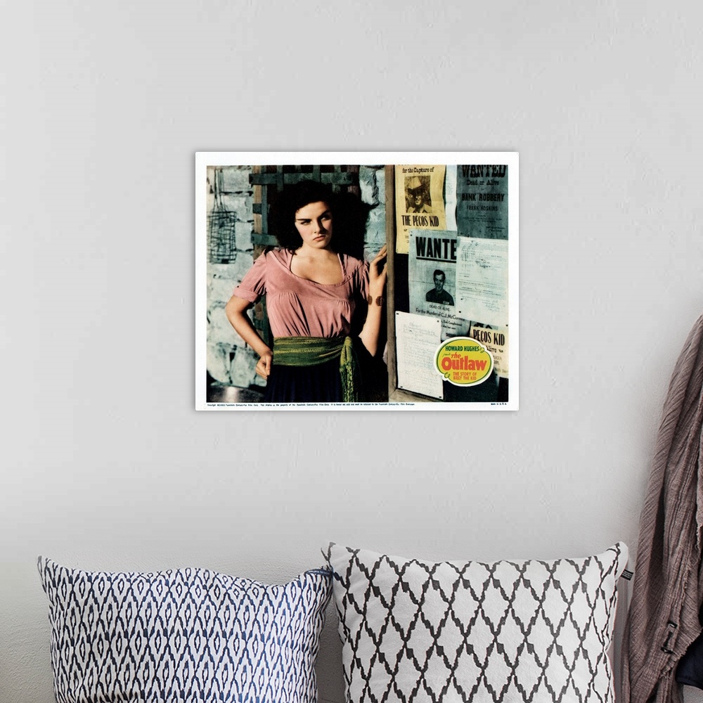 A bohemian room featuring The Outlaw, US Lobbycard, Jane Russell, 1943.