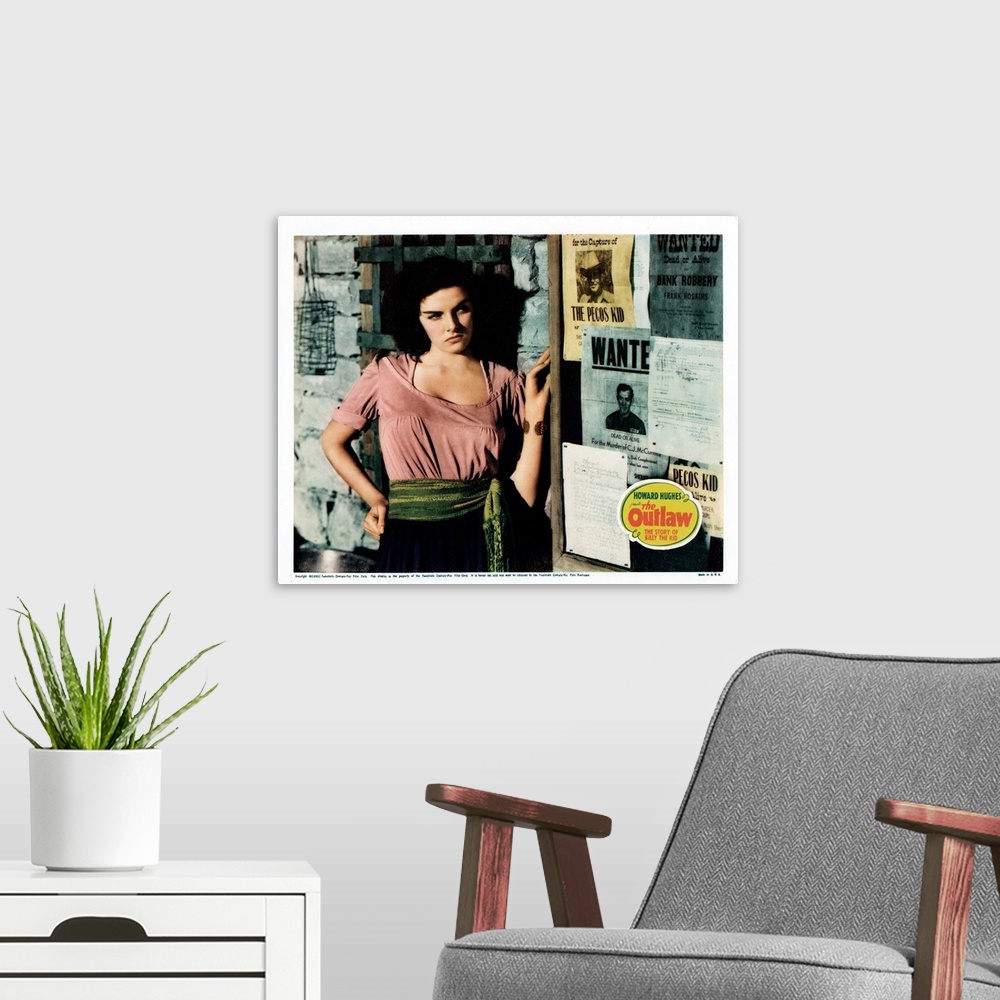 A modern room featuring The Outlaw, US Lobbycard, Jane Russell, 1943.