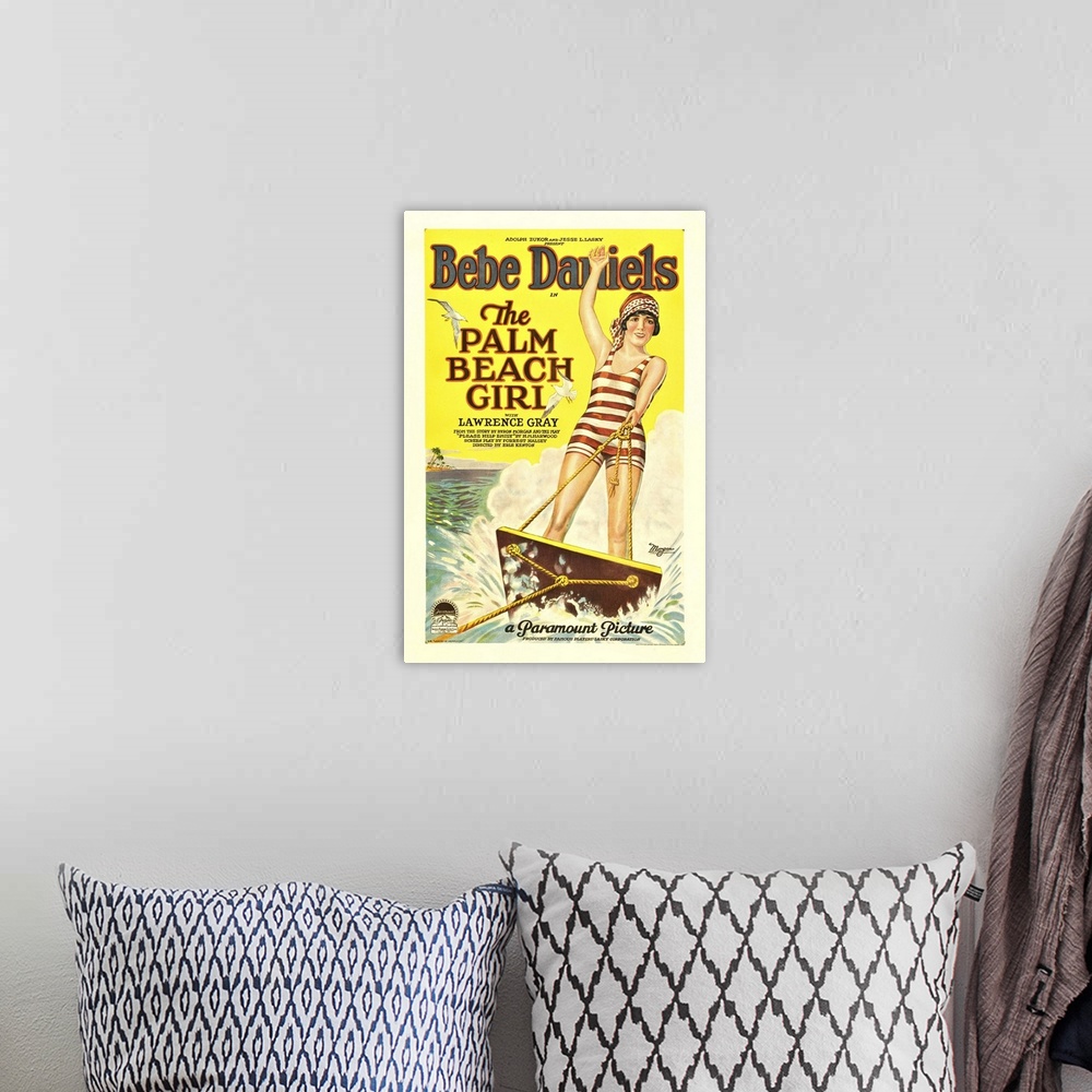 A bohemian room featuring The Palm Beach Girl - Vintage Movie Poster