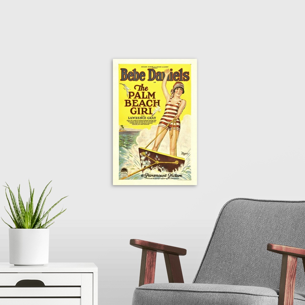 A modern room featuring The Palm Beach Girl - Vintage Movie Poster