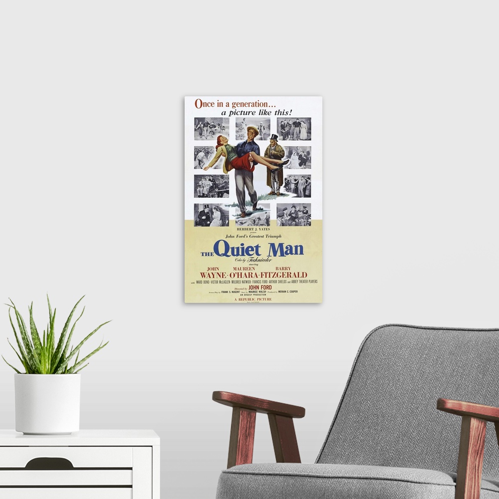 A modern room featuring The Quiet Man - Vintage Movie Poster, 1952